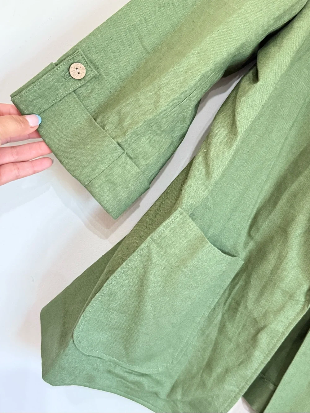Signature Green Linen Blend Open Front Blazer Jacket Size Large
